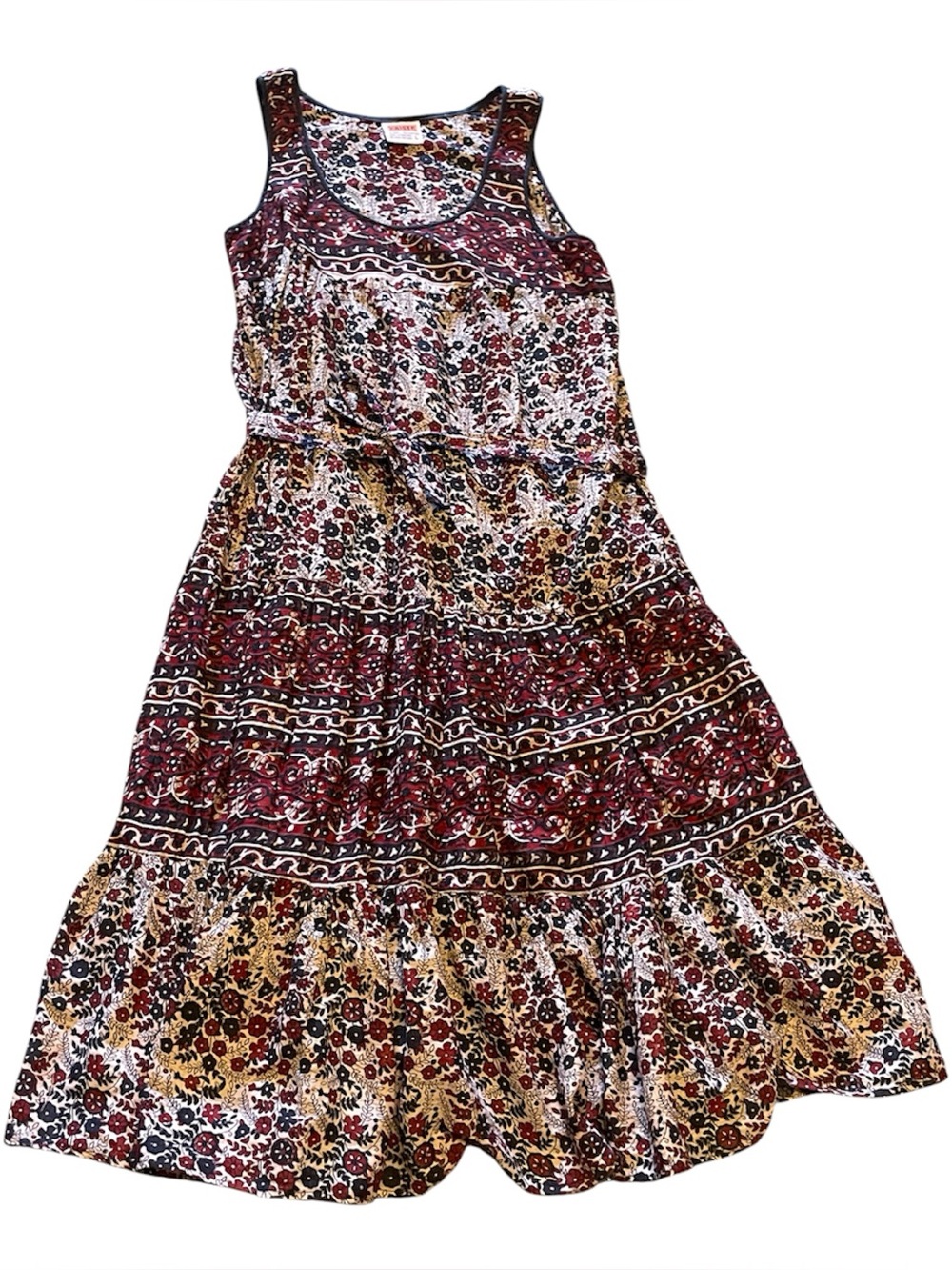 Vintage 70’s Kaiser Dress WITH waist tie Sz L, cotton gauze sleeveless sundress